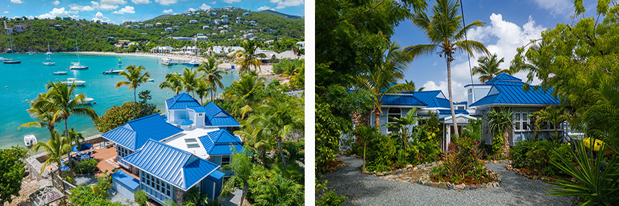 The island home's blue metal roof (pictured) has since become anavigation point in the Caribbean.