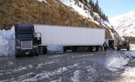 Proposed legislation in Congress could grant states brader authority to suspend current weight limits for big rigs (jacknifed truck pictured).